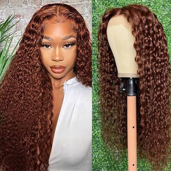 Aligrace 13x4 Lace Water Wave Wigs #33 Reddish Brown Color