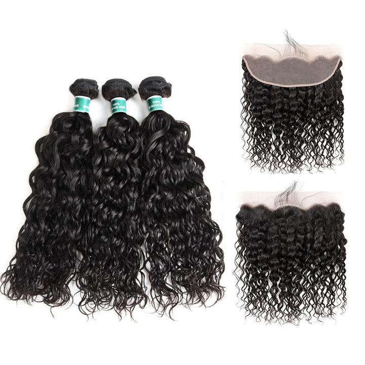 Ali Grace Water Wave Hair Bundles 3 Pcs with 13x4 Lace Frontal 