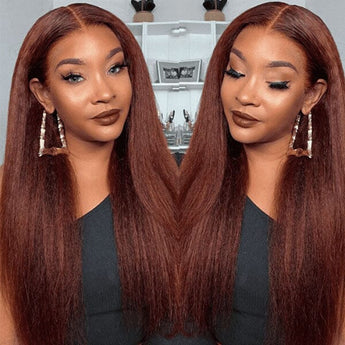 Aligrace 13x4 Lace Kinky Straight Wig Reddish Brown Color