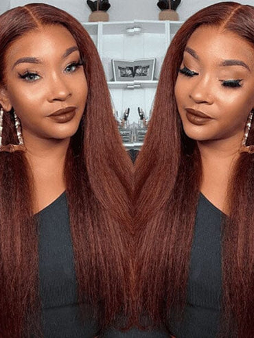 Aligrace 13x4 Lace Kinky Straight Wig Reddish Brown Color